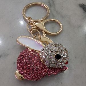 Crystal Bunny Keychain Bag Charm — Pink and Clear Rhinestones
